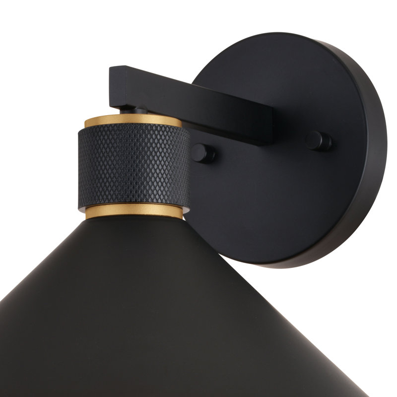 Stoneham 8.5 in. H 1-Light Matte Black and Gold Contemporary Outdoor Wall Sconce, Durable Metal Shade, LED Compatible, Dark Sky Compliant, Use for Exterior Porch Patio Front Door or Garage
