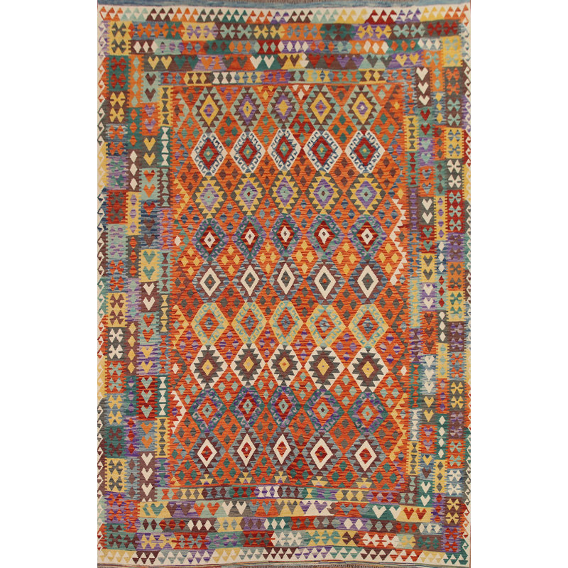 Tapis géométrique réversible en laine 10 x 13