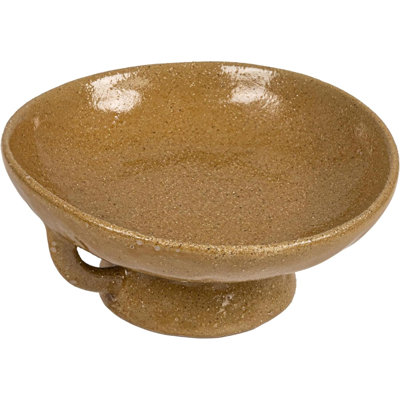 Stoneware Footed Pedestal/Bowl With Handles, Reactive Glaze, Taupe