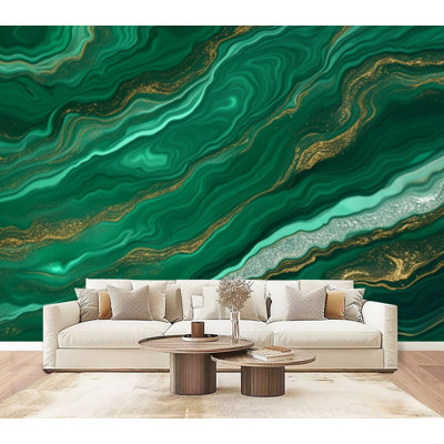 Peel and Stick Wallpaper Malachite Abstract green gold Wall Murals 69"H x 96"W Removable PVC Wall Paper Self-Adhesive Wall Decor for Bedroom Living Room Home Office