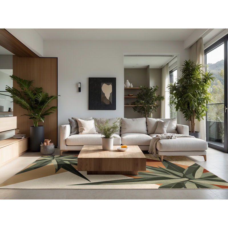 Tapis à motif géométrique doux et moelleux en aloès brun et beige Durso, 6 X 9