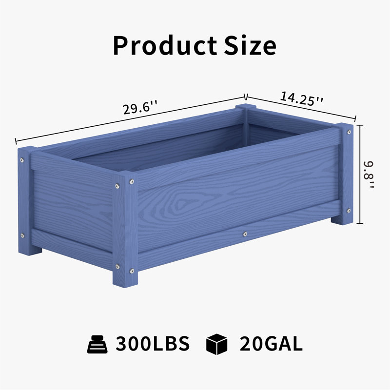 HIKHDPE Rectangular Planter Box with Drainage Holes HDPE Garden Bed Poly Window Box,Waterproof, Weather Resistance, Navy