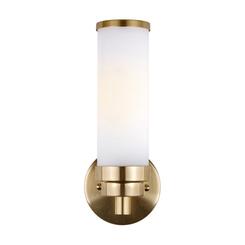1-Light Soft Gold LED Wall Sconce With Satin Opal Glass, Gold, White