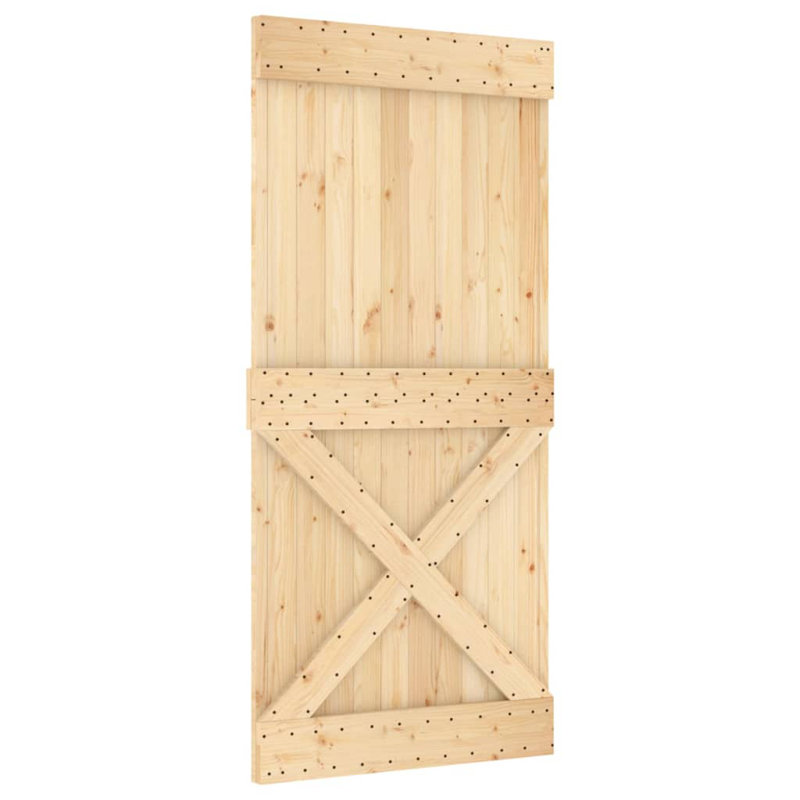 Vidaxl Sliding Door With Hardware Set 37.4X82.7" Solid Wood Pine, 37" x 83", Black