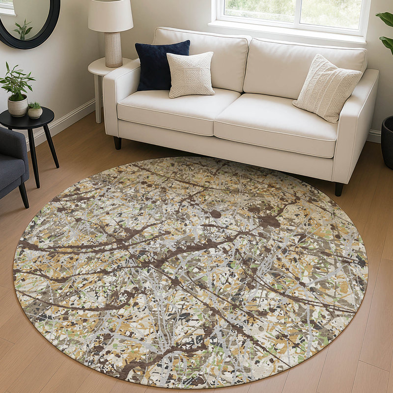 Machine Washable Indoor/Outdoor Jozwiak ACN2389 Abstract Rug, Round 8'