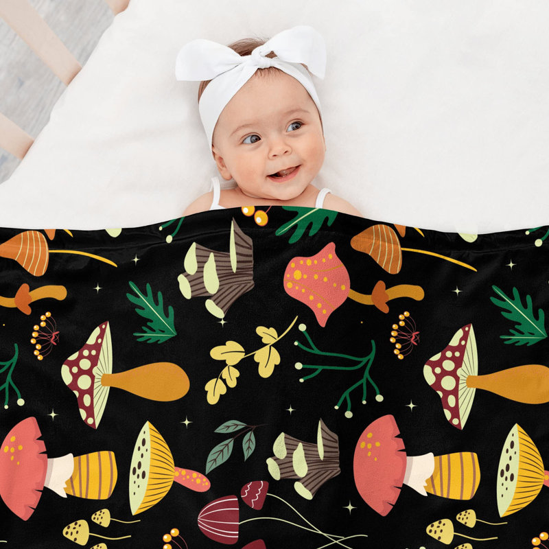 Couverture doudou en flanelle douce pour canapé-lit, Champignon noir