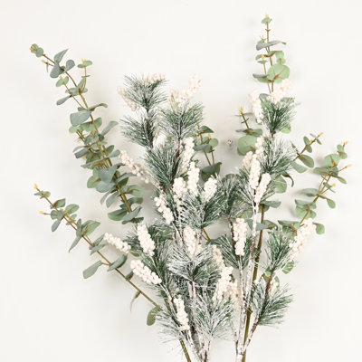 40" Artificial Winter Christmas Day Berry Frosted Pine Branch For Vase Filler, Farmhouse Greenery Foliage Long Stem Floral Bulk Bouquet For Wedding Party Home Office Table Centerpiece Shelf Decorations