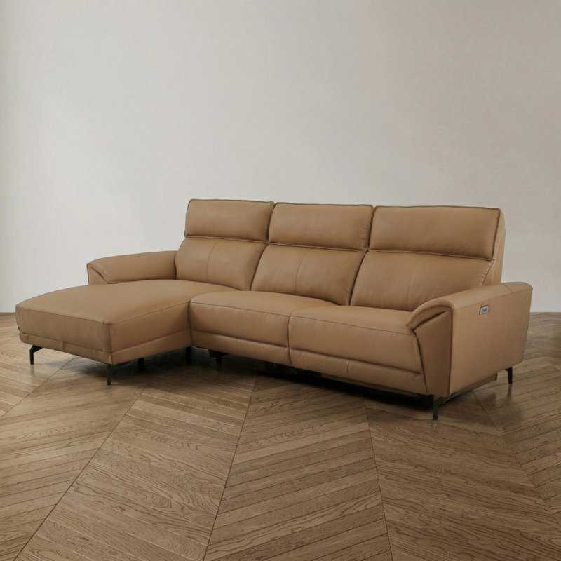 Houston Oversized Power Sectional With Chaise, Left Hand Facing, Tan Top Grain Leather