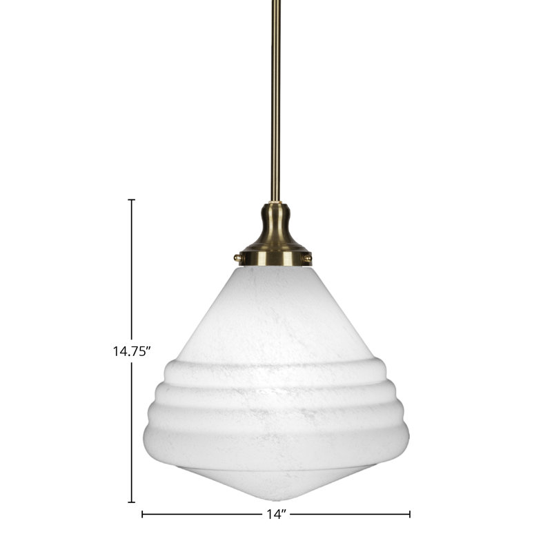 Luminaire suspendu avec tige Chesterwood avec verre en marbre blanc de 14 po, Noir mat