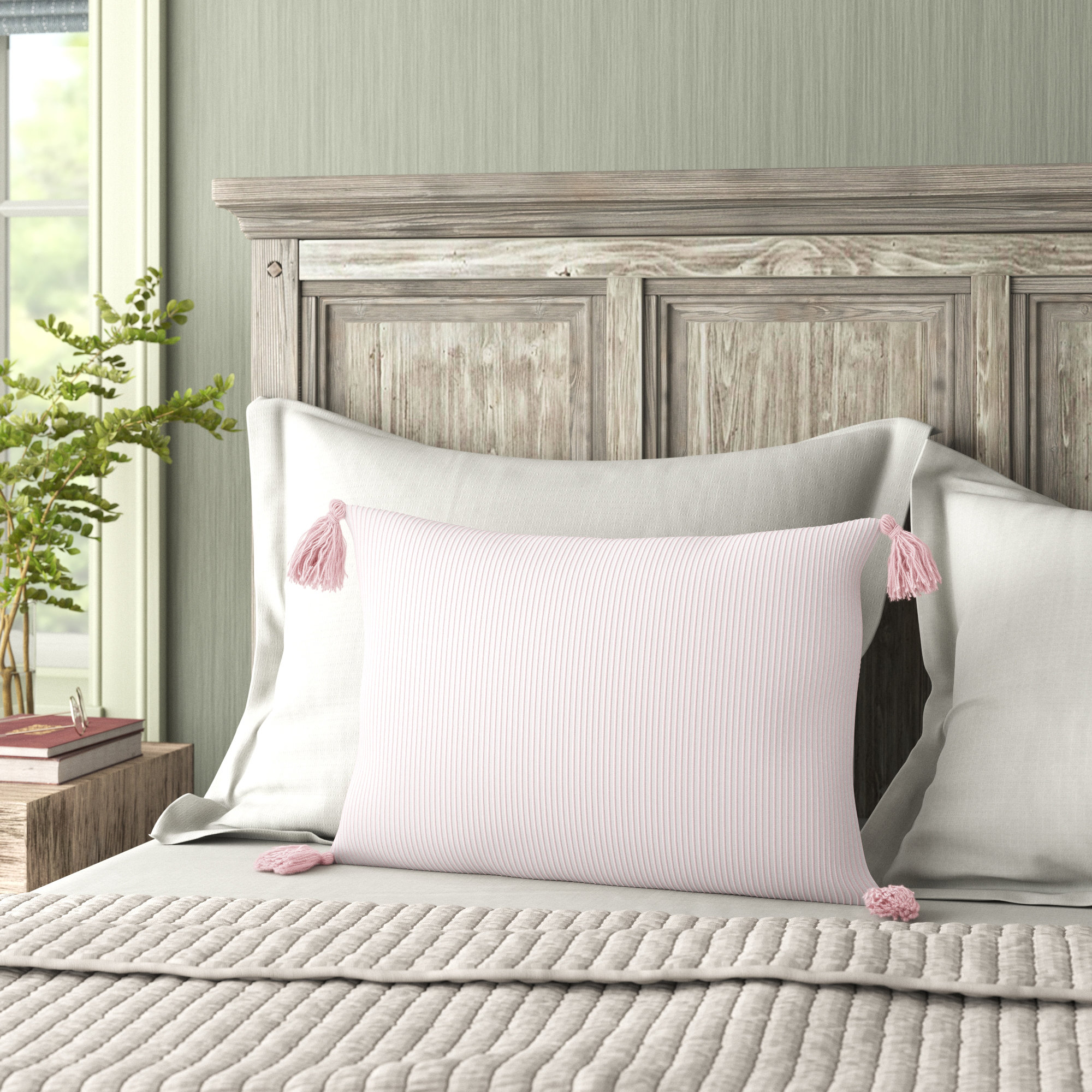 Fairlee Cotton Striped Lumbar Pillow, Blush