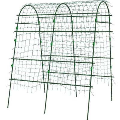Climbing Plant Arch Trellis With Net - Support Grapes, Cucumbers And More, Adjustable Layer Spacing, Plastic Coated Steel, 65.75" Deep Outdoor For A Variety Of Produce Featuring Net, Hassle