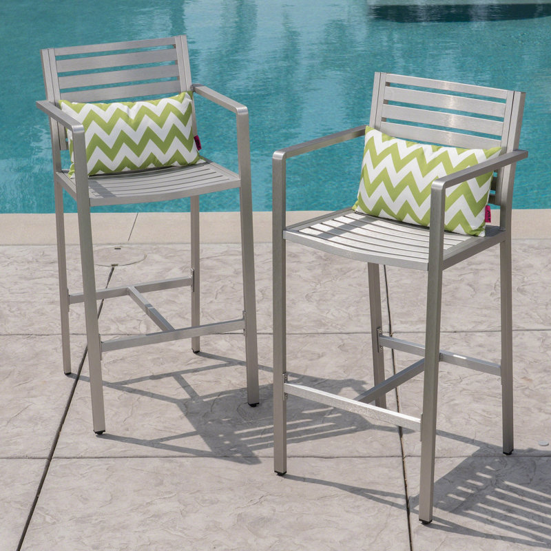 Tabourets de bar d'extérieur 29,50 po avec structure en aluminium antirouille, ensemble de 2