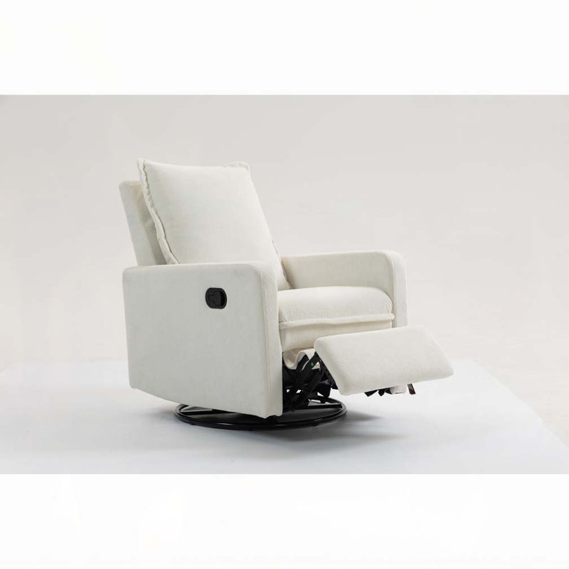 Velvet Swivel Recliner Chair, White