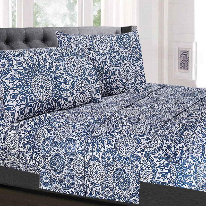 Ensemble de draps en microfibre Mandala Oasis, Ensemble de draps pour très grand lit avec 2 taie