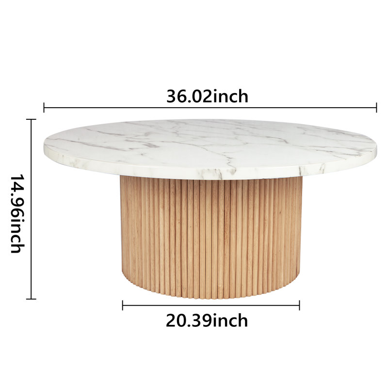 36" Marbled Wood Round Coffee Table, Wood
