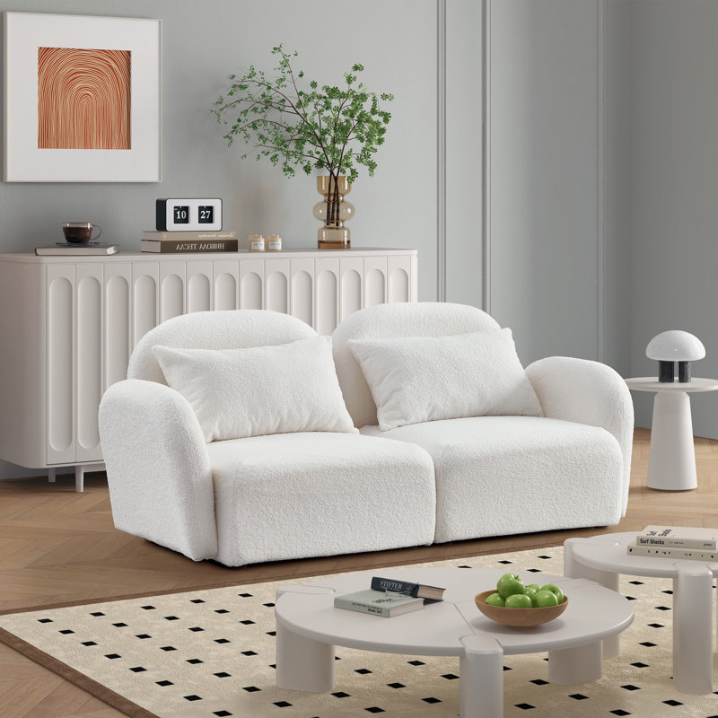 Canapé paresseux simple avec coussin de dossier, 100% polyester blanc, H 28,3 po x l 66,9 po x P 34,2 po