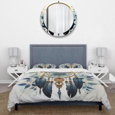 Blue Dream Catcher Minimalist Serenity I - Dream Catcher Duvet Cover Set - Microfiber Polyester