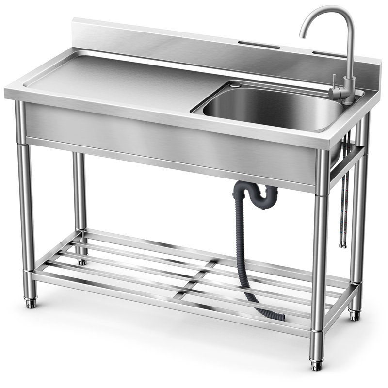 49" Stainless Steel Freestanding Utility Sink With Hot/cold Faucet, Drainboard, Laundry Sinks Perfect For Laundry, Kitchen, Garage, Courtyard