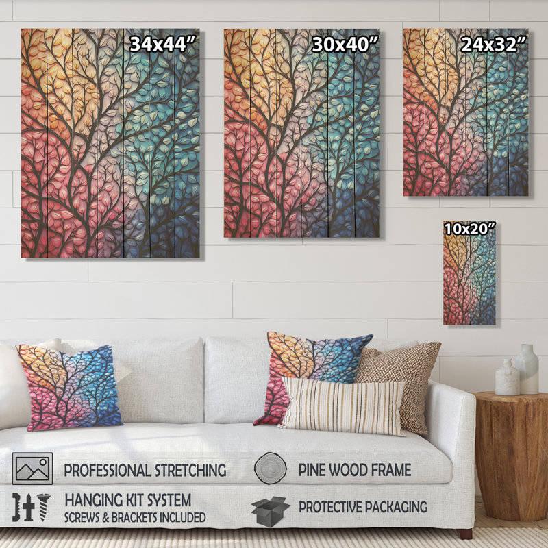 Feuillage d'automne orange - Arbre sur bois, H 44 po x l 34 po