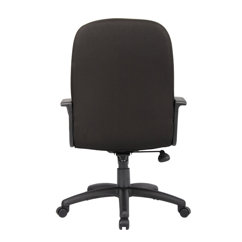 Ergonomic Executive Swivel Office Chair with Lumbar Support, Black Fabric and Wood