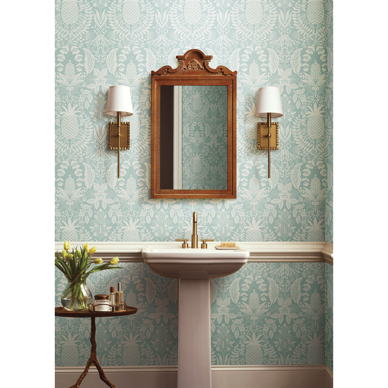 Papier peint ananas damassé, Bleu clair