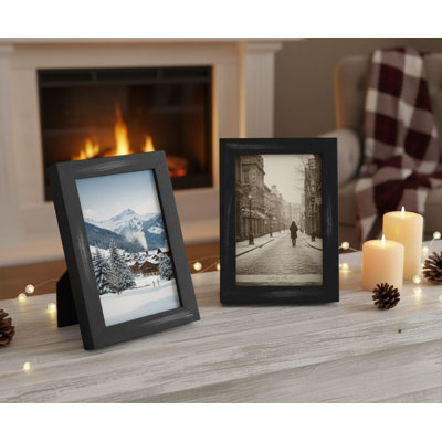 Ensemble de 2 cadres photo 4 x 6 avec verre haute définition, bois massif, double usage pour table et fixation murale