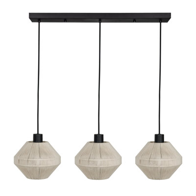 Cadsden 3-light Black Pendant Light with Cream Jute Shades