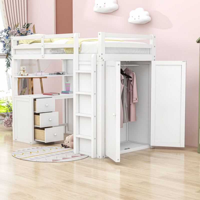 Lit mezzanine avec tiroirs Heathyr Kids, Lit simple, Blanc