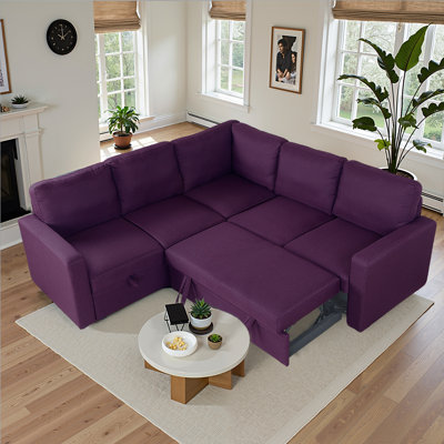 L-Shaped Sectional Sofa Bed With Hidden Storage Convertible Sleeper Sofa, Spacious Chaise Lounge For Living Room, Guest Room