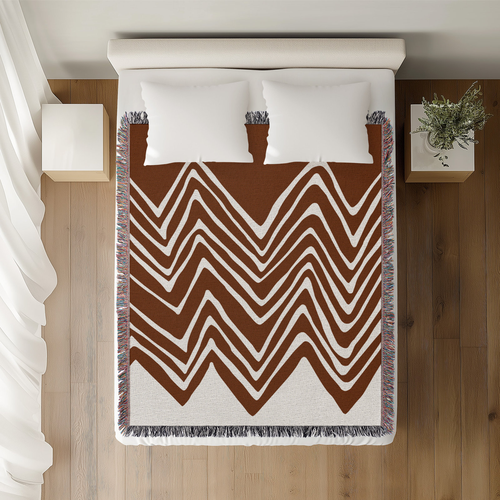 Addai Abstract Triangle Pattern Blanket , 60" H x 60" W (Throw), Rust Brown
