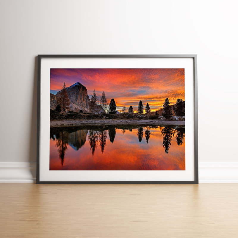 Red Sky Mountain Reflection by Vouvart - Single Picture Frame Print