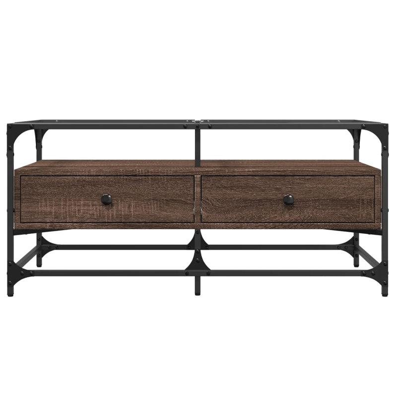 Alarnah Coffee Table with Storage, Black/Brown Oak
