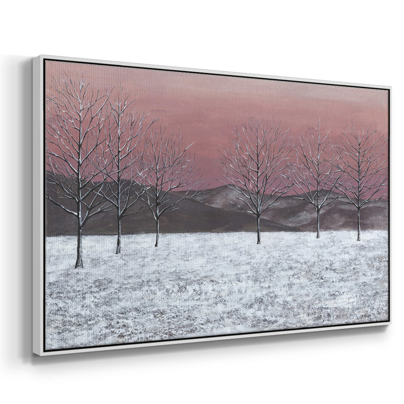 «Sunset Snowfall I», peinture sur toile encadrée, H 27 po x l 41 po x P 2 po, Cadre blanc