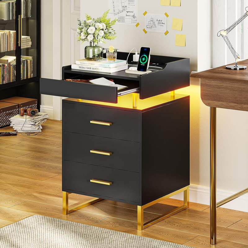 Novaly Solid + Manufactured Wood Nightstand, Black