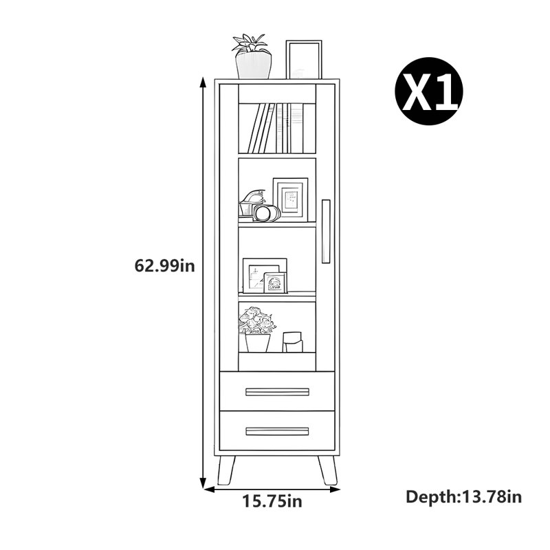 Bibliothèque de rangement simple de style américain, (4 tablettes) H 62,99 po x l 15,75 po x P 13,78 po