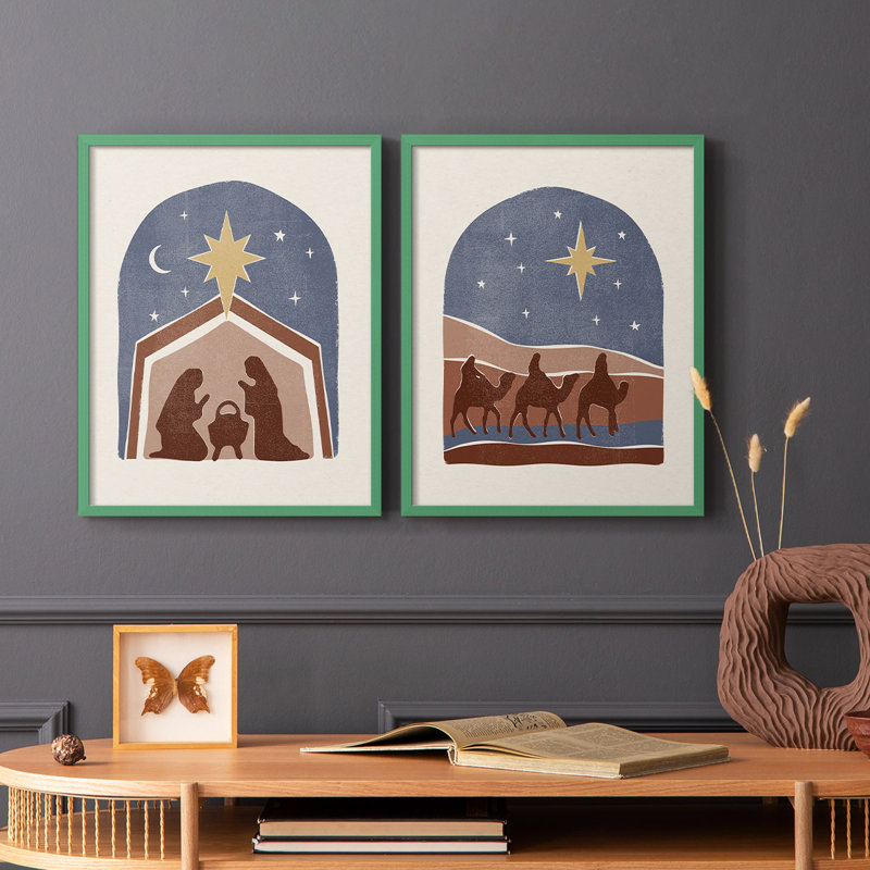 Reproduction encadrée Boho Nativité I-Premium - prête à être accrochée - aucun clou requis - aucun clou requis, Gris