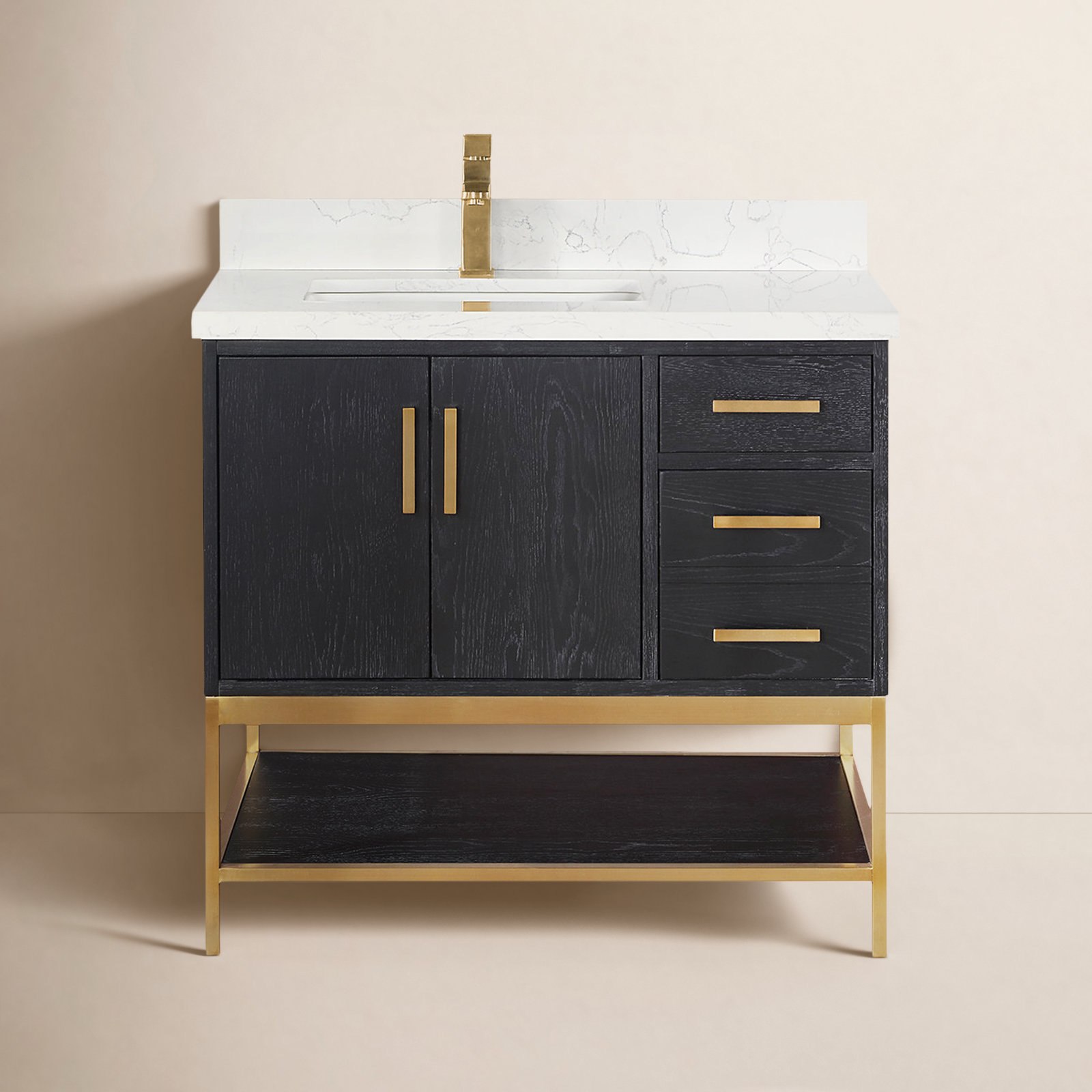 Blanche 36" Single Bathroom Vanity Set, Black, Gold