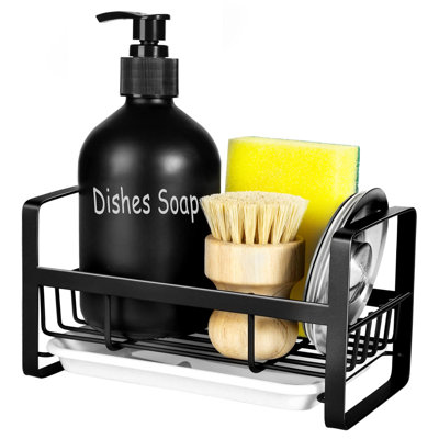 Porte-éponge pour évier de cuisine - Support pour évier de cuisine en acier inoxydable pour organiser une éponge, un distributeur de brosse et de savon, un support de rangement Coutertop avec adhésif ou comptoir