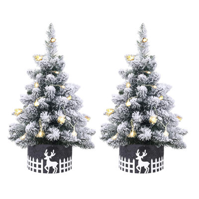 Arbre de Noël enneigé 23,6 "de haut, arbre de Noël bricolage avec jupe et ornements en forme d'étoile, mini arbre de Noël enneigé pour bureau à domicile, petit arbre de Noël d'intérieur, cadeau de décoration, paquet de 2