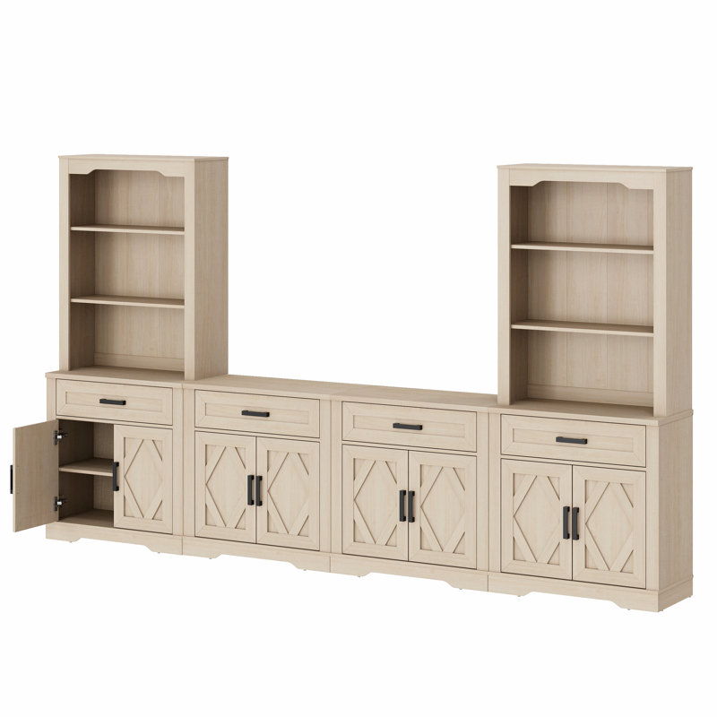 Laziza Mid-Century Modern Farmhouse TV Stand For Tvs Up To 70" â€“ Features Tall Bookshelves, Barn Doors & 5-Tier Storage For Living Room Or Bedroom