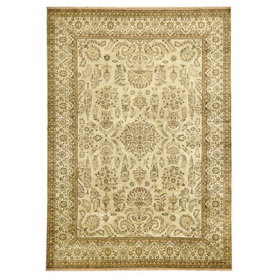 High-Quality Hand-Knotted Gold And Beige Area Rug