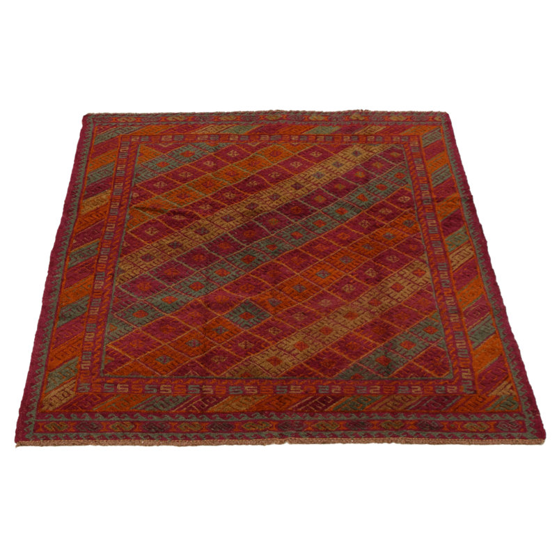 Tapis mauve en laine noué à la main de conception unique 4 pi 10 po x 5 pi 9 po Jeury