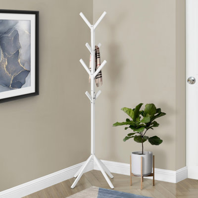 Portemanteau autoportant moderne avec 8 crochets, idéal pour le vestibule et la chambre à coucher, conception contemporaine en métal blanc