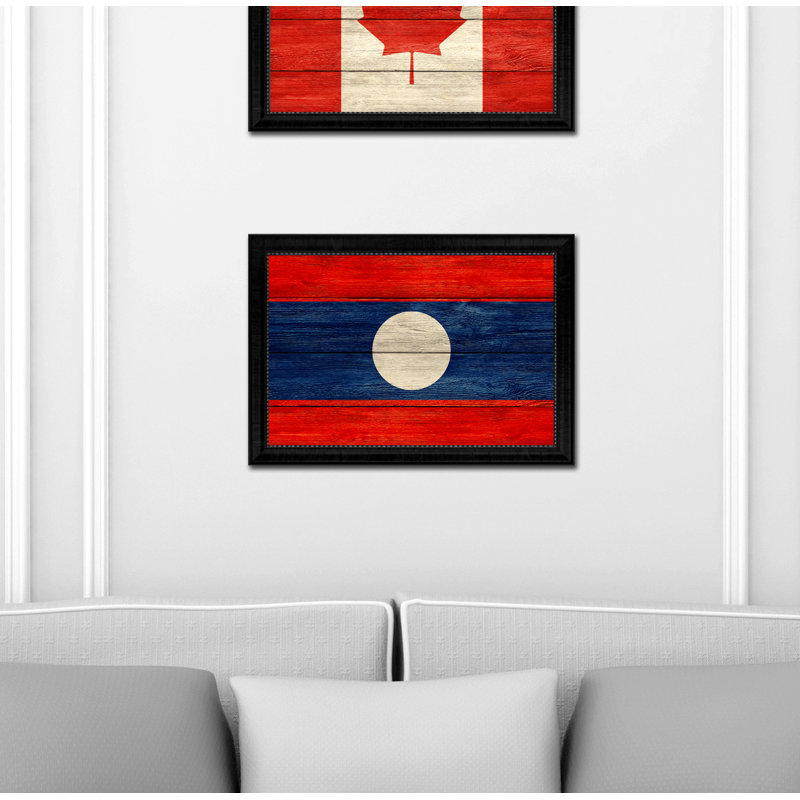 « laos country flag », impression d’art graphique sur toile encadrée, H 19 po x l 27 po x P 1 po, Encadrement noir