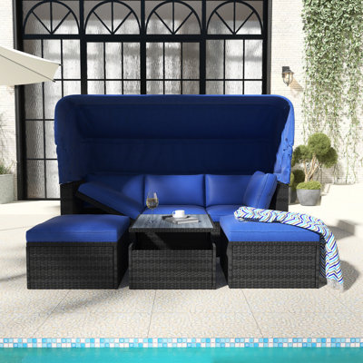 82.7" Wicker Outdoor Patio Daybed With Retractable Canopy