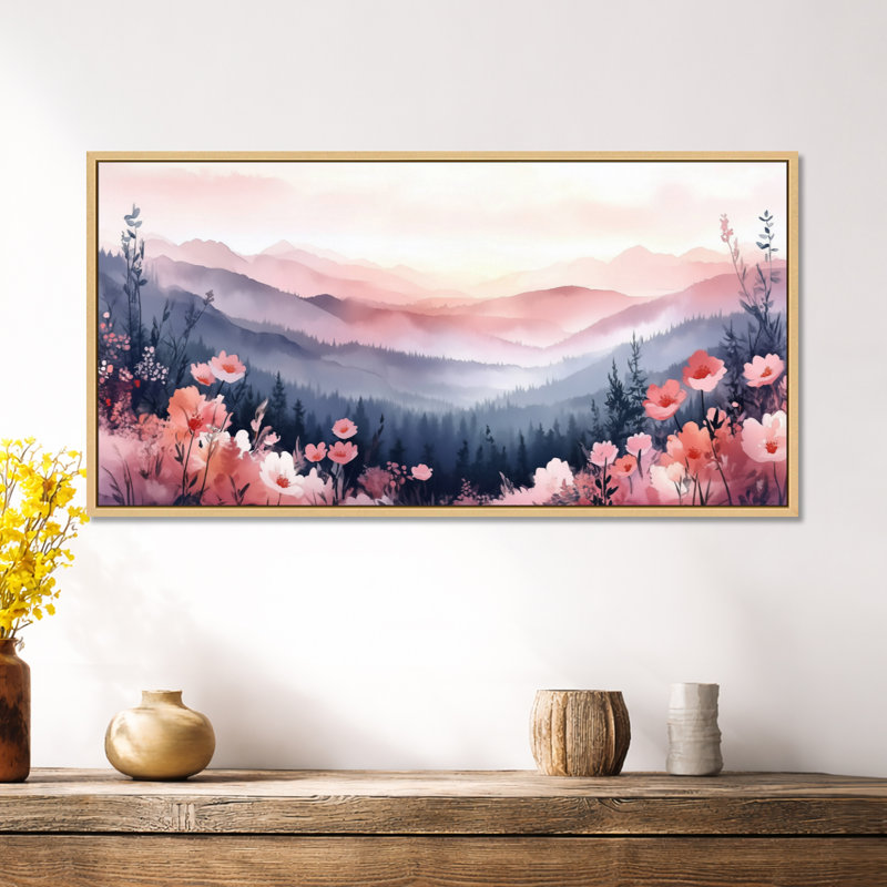 «Blue Pink Caleb I», impressions sur toile abstraites, art mural encadré nature, H 12 po x l 20 po, Cadre naturel flottant