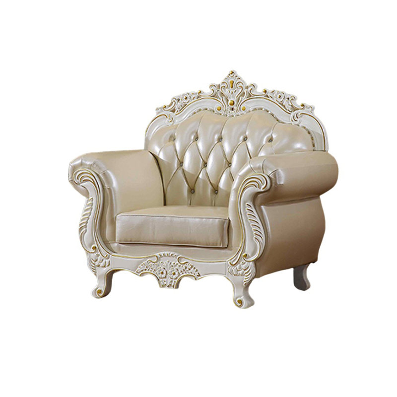 Fauteuil en cuir véritable de style européen en cuir massif de 51,1 po de largeur avec capitonnage
