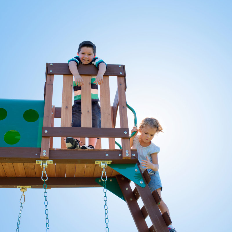 Woodridge Elite Cedar Swing Set with Green Slide and Sandbox
