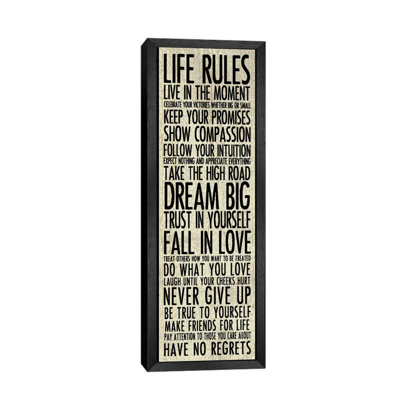 Life Rules by Erin Clark - Single Picture Frame Panoramic Print on Canvas, 121.92 cm H x 40.64 cm W, Black Framed
