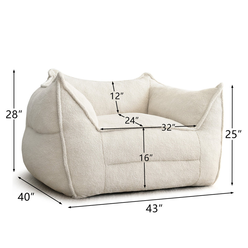 Teddy 43" Boucle Upholstered Bean Bag Couch For Adults and Kids, Beige Polyester